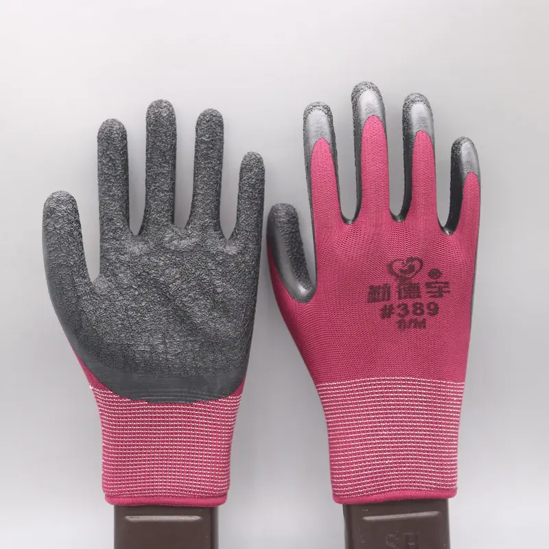 Latex wrinkled semi-hanging gloves wholesale, anti-slip wear-resistant protective gloves for construction sites