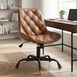 Silla de Oficina Moderna de Mediados de Siglo, de Cuero PU, Ergonómica, Giratoria, con Respaldo Acolchado, para Uso Comercial, Oficina en Casa, Hotel - Product Image 1