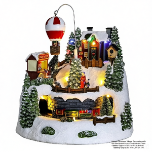 Décoration <span class=keywords><strong>de</strong></span> village <span class=keywords><strong>de</strong></span> Noël lumineuse avec montgolfière et train animé, alimentée par piles, pour table, idéale comme cadeau <span class=keywords><strong>de</strong></span> fêtes - Product Image 1