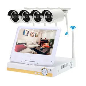 Kit WiFi CCTV 4CH NVR caméra extérieure 4 pièces avec écran LCD moniteur tout en un système de caméra de sécurité sans fil à la maison