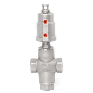 Stainless Steel Pneumatic Female Thread Three Way T Type High Temperature Steam Angle Seat Valve