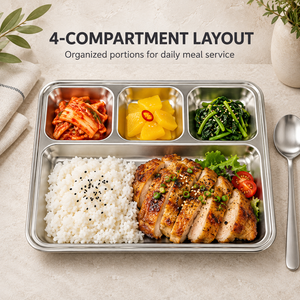 Sofort Lieferbar Koreanischer Rechteckiger Metallteller mit 3 oder 4 Fächern Gold Silber Essteller für Restaurants Großhandel - Product Image 2