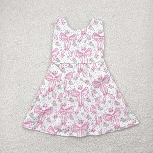 <b>Baby</b> Girl Sleeveless Strawberry Flower <b>Bows</b> Sibling Skort Yoga Active Knee Length Dress - Product Image 3