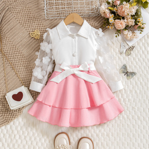 Ropa de Bebé para Niñas, Top de Manga Larga con Malla Hueca de Color Sólido, Vestido con Lazo Floral, Ropa para Niños - Product Image 1