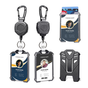 Cross-border heavy-duty badge scroll black <b>ID</b> badge clip mountaineering keychain stretchable easy-pull buckle name tag anti-loss - Product Image 5