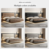 Meubles de chambre à coucher en bois de luxe moderne, lits rembourrés doux, lit double king-size rembourré avec matelas suspendu avec éclairage design