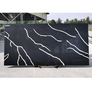 High Quality Black Quartz Stone Slabs Q9891 with Bold White Veins Durable Artificial Marble Factory Supply - Product Image 1