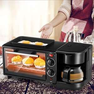 Machine à petit-<span class=keywords><strong>d</strong></span>éjeuner multifonction 3 en 1, grille-<span class=keywords><strong>pain</strong></span> électrique en acier inoxydable, four à café, grille-<span class=keywords><strong>pain</strong></span> à température réglable - Product Image 3