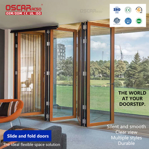 Porte d'entrée italienne moderne pliante accordéon à double battant, coulissante et escamotable, pour façades résidentielles et commerces, avec miroir extérieur intégré - Product Image 4