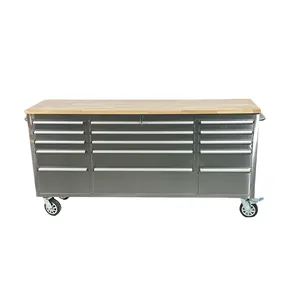 Supplier Heavy Duty Metal Workshop Stainless Steel 72 Inch 15 Drawer Wheeled Tool Cabinet