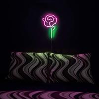 LED néon rose fleur avec tige verte signe mural art mural lumière chambre décorations maison accessoires fête boutique décor