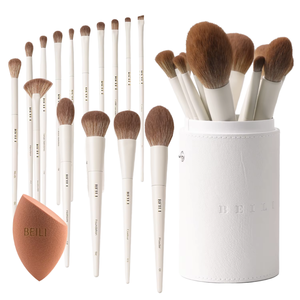 Ensemble de pinceaux de maquillage professionnels en poils synthétiques vegan avec manche en bois, luxe, 15 pièces, pour le visage, les fards à joues, les fards à paupières, emballage en PU, idéal pour les voyages - Product Image 1