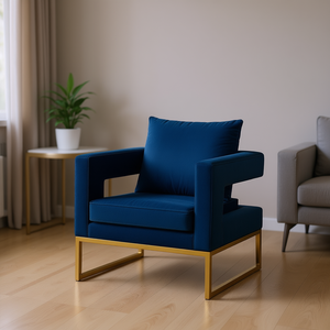 เก้าอี้พักผ่อนดีบี เลโนลา รุ่นร่วมสมัย หุ้มกำมะหยี่สีน้ำเงิน ขาโลหะ เหมาะสำหรับห้องนั่งเล่น - Product Image 2