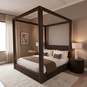 Высококачественная тканевая кровать с балдахином, Роскошная Современная королевская мебель для спальни из массива дерева, набор деревянных каркаса для кровати размера «King & Queen-Size» - Product Image 5