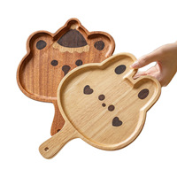 Plateau en bois motif ours mignon avec poignée, idéal pour les repas de bébé, les collations et le thé de l'après-midi