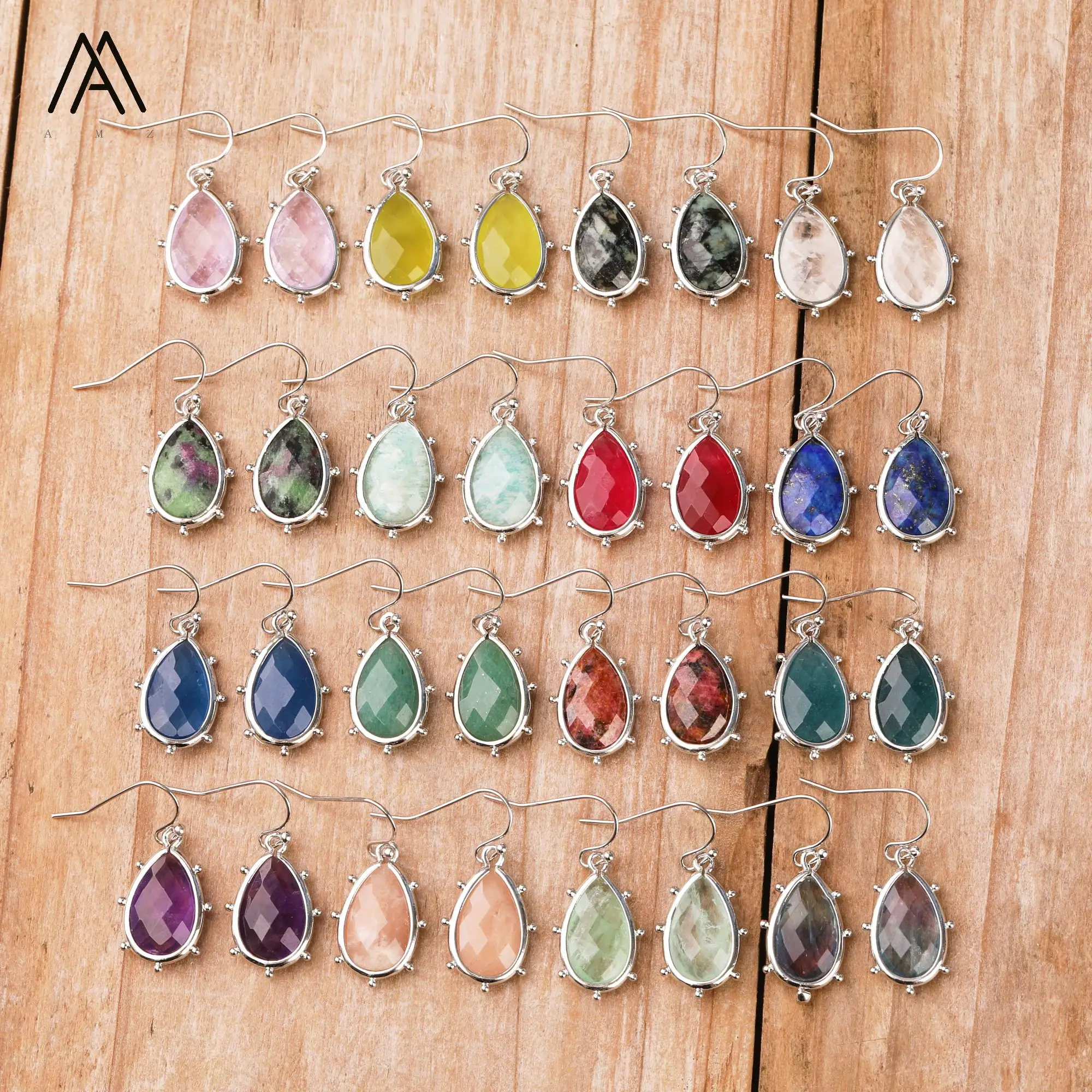 Pendientes de lágrima de nuevo diseñador, colgantes de piedras preciosas de cuarzo de cristal curativo de Color plateado, pendiente de gancho para regalo de mujer