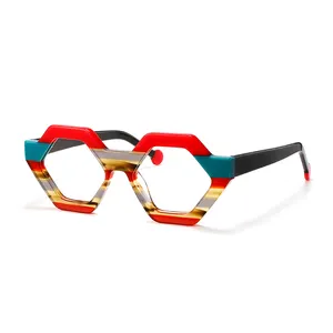 2023 marcos de anteojos personalizados Vintage diseño de marca anteojos de alta calidad color a rayas última moda