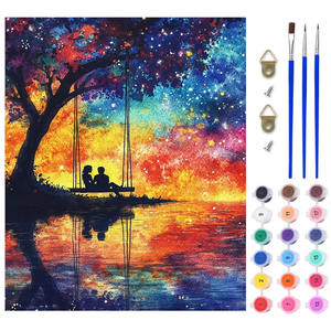 Kit de Pintura por Números de Paisajes Naturales de Cielo Estrellado y Río, Pintura Acrílica, Arte Mural con Pinceles Completos, Decoración del Hogar - Product Image 4