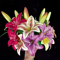 Großhandel dekorative 3 Köpfe gefälschte Tiger Lilien Blume 3D Real Touch künstliche rosa Lilie für Ostern