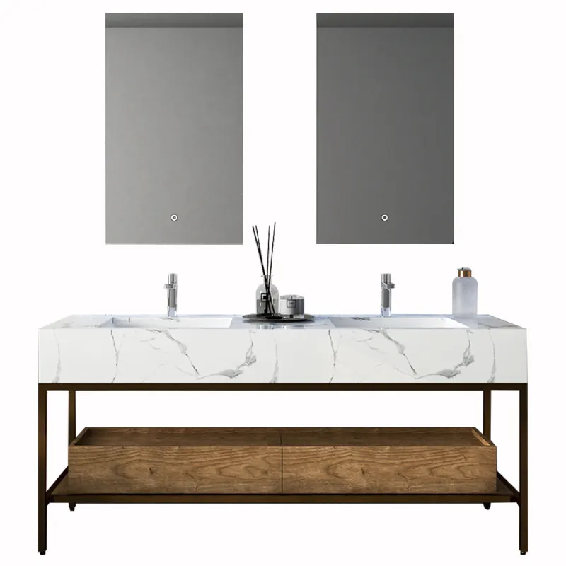 60 Inci Wastafel Ganda Vanity Kamar Mandi dengan Wastafel Cermin Basin Kabinet Kamar Mandi Vasque Sundowner