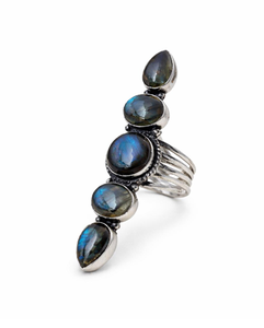 Anillo de Labradorita con Múltiples Piedras en Plata de Ley 925, Estilo Boho, con Incendio Azul, Joyería Artesanal con Piedras Preciosas para Uso Diario, Especial - Product Image 1