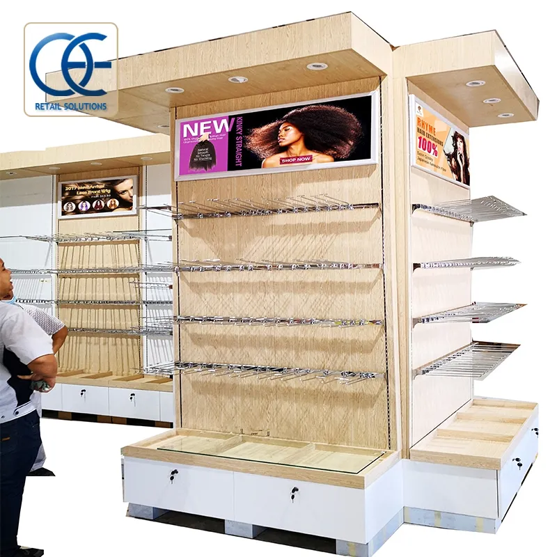 Modernes Einzelhandel geschäft Design Dekoration Möbel Perücke Display Regal Holz Friseursalon Shop Counter