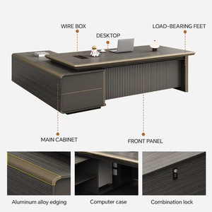 Mesa de Conferencia Moderna en Forma de L con Acabado en Madera Oscura, Negra, con Silla de Oficina Ejecutiva Negra a Juego, Ideal para Oficinas Ejecutivas - Product Image 3