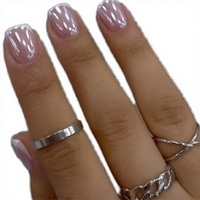 24 faux ongles carrés courts rose nude nacré à presser, avec French manucure classique blanche brillante, couvrance totale, réutilisables