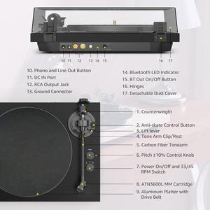 <span class=keywords><strong>Tocadiscos</strong></span> de aluminio con transmisión por correa, 2 velocidades RPM, <span class=keywords><strong>Phono</strong></span> A-T, cartucho MM, reproductor de discos de vinilo, <span class=keywords><strong>salida</strong></span> de audio inalámbrica - Product Image 6