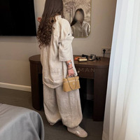 Ensemble 2 pièces modeste en lin pour femme, style luxe discret, en tissu respirant de qualité supérieure, avec boutons grenouille, pour femmes musulmanes