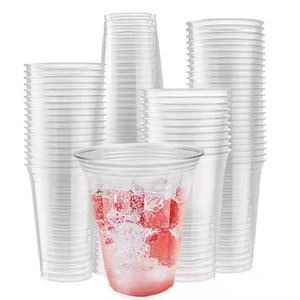 Gobelets en plastique PET transparents à paroi simple de 98 mm, de qualité alimentaire, écologiques, jetables, personnalisables pour le lait, le café, les jus - Product Image 1