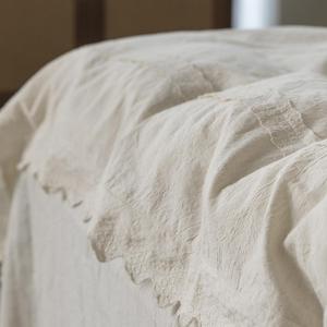 Ensemble de literie en coton et lin de style français rétro, 4 pièces, couleur unie, bordure à volants, respirant, pour usage domestique - Product Image 3
