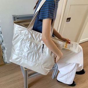 Shiny <b>Silver</b> Color Handbags Waterproof PU <b>Totes</b> Large Capacity Leather <b>Tote</b> <b>Bag</b> Women - Product Image 6