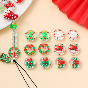 Christmas Flat Beads Acrylic Round Double-Sided Cartoon Hand-Painted DIY Jewelry Accessories With Hole For Crafting - Product Image 1