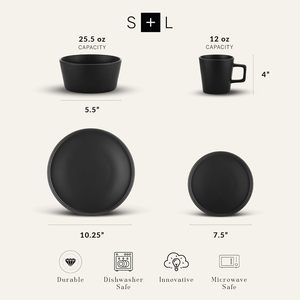 Juego <span class=keywords><strong>de</strong></span> <span class=keywords><strong>Vajilla</strong></span> <span class=keywords><strong>de</strong></span> Porcelana Negra Mate, Estilo Stone Lain Coupe, <span class=keywords><strong>16</strong></span> <span class=keywords><strong>Piezas</strong></span>, Desechable, Apto para Microondas y Lavavajillas, Moderno y Sólido - Product Image 3