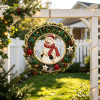 Panneaux muraux en métal vintage faits à la main, motif Bonhomme de neige, couronne de bienvenue, étoiles, en fer durable, pour décoration de Noël de porche d'entrée
