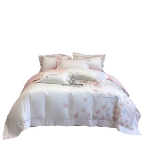 Satin Long Staple Cotton <b>Bedding</b> <b>Set</b> 4-Piece Embroidered Butterfly Design For Four Seasons Use - Product Image 4