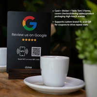 Support de table en acrylique 12 cm pour carte de commentaires Google, compatible NFC 213 13,56 MHz, Tap to Review, QR, OEM/ODM personnalisé pour restaurants, vente en gros