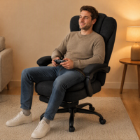 Fauteuil pivotant inclinable ergonomique en cuir de luxe avec accoudoirs réglables, design européen, vérin à gaz à 2 positions