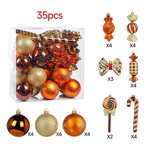 Adornos para árboles de Navidad de 35 piezas, adornos de bolas de oro verde rojo galvanizado, bastón de caramelo brillante, juego en caja de 30cm para uso doméstico - Product Image 3