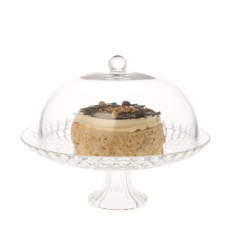 Supporto per torta in vetro trasparente da 12 ''con cupola in vetro, set per torta con coperchio in vetro set di piatti per torta rotondi