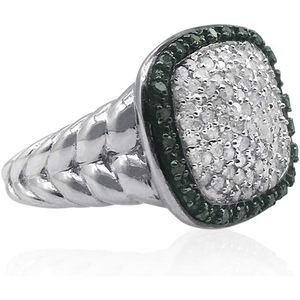 Anillo de compromiso para mujer con halo ancho de diamantes blancos y verdes, plata de ley, color G H, claridad P2, corte redondo. - Product Image 2
