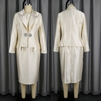 Costume élégant pour femmes J30, tendance, pour le bureau, robe élégante en satin avec blazer perlé et robe intérieure, ensemble 2 pièces, costume de travail formel pour femmes