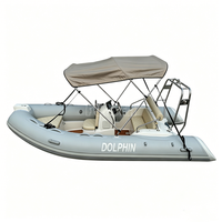 Bateau pneumatique semi-rigide (RIB) de 4,3 m (14 pieds) en Hypalon et PVC avec coque en fibre de verre, bimini top gris, idéal pour la famille, les loisirs, la pêche et la plongée