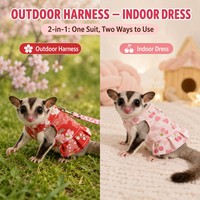 Harnais-robe 2-en-1 pour Sugar Glider, coupe 3D, en velours doux, laisse de 1,5 m, 2 couleurs, motif floral cerise rouge et rose, pour les sorties