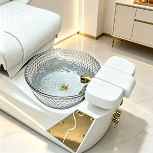 Luxury Electric Reclining Pedicure Spa Chair Nail Salon Chair With LED Light Crystal Glass Foot Basin Gold Decor Beauty - Product Image 3