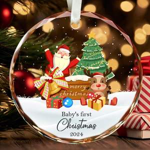 Ornamenti natalizi appesi con ciondolo rotondo in cristallo con stampa UV fai da te in vetro chiaro - Product Image 5