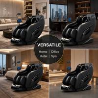Sillón de Masaje LEERCON Negro Mate con Detalles Dorados, Reposapiés con Seis Bolsas de Aire, Reposacabezas Acolchado en Forma de Herradura, Lujo para el Hogar