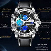 Montre de sport pour homme à double affichage, étanche 50M, lumineuse, numérique et analogique, double fuseau horaire, chronomètre, alarme, affaires et sport