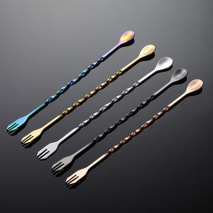 Sendok pencampur koktail Bar baja tahan karat pengaduk sendok pengocok Cocktail garpu dengan pegangan Putar - Product Image 2